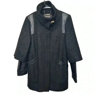 Badgley Mischka Coco Leather Trimmed Wool Blend Topcoat Coat, size M